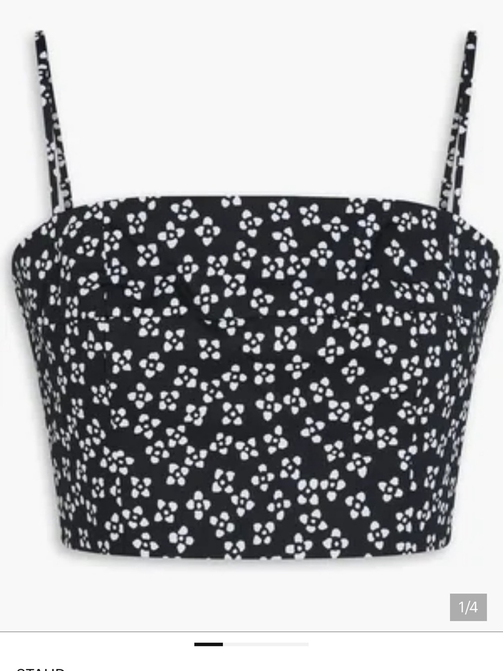 New! STAUD Federico Black & White Floral Crop Cami Top - Picture 1 of 3